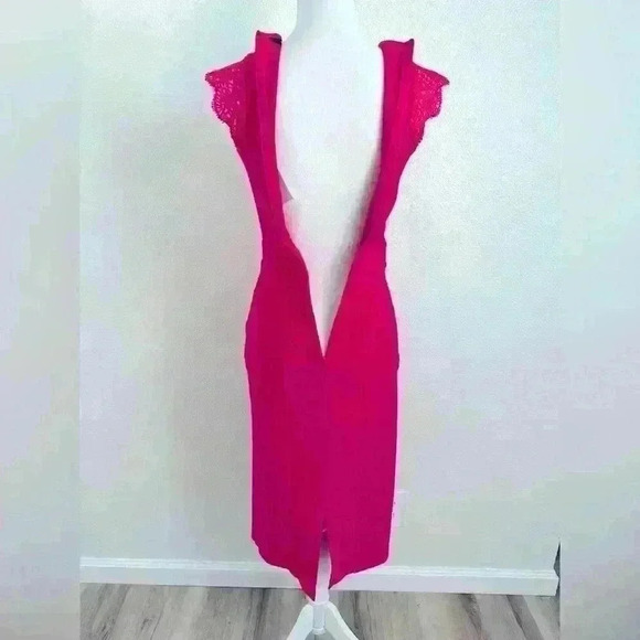 Karen Miller Lace Sleeve Jersey Pencil Midi Dress Size 4 - Picture 3 of 9